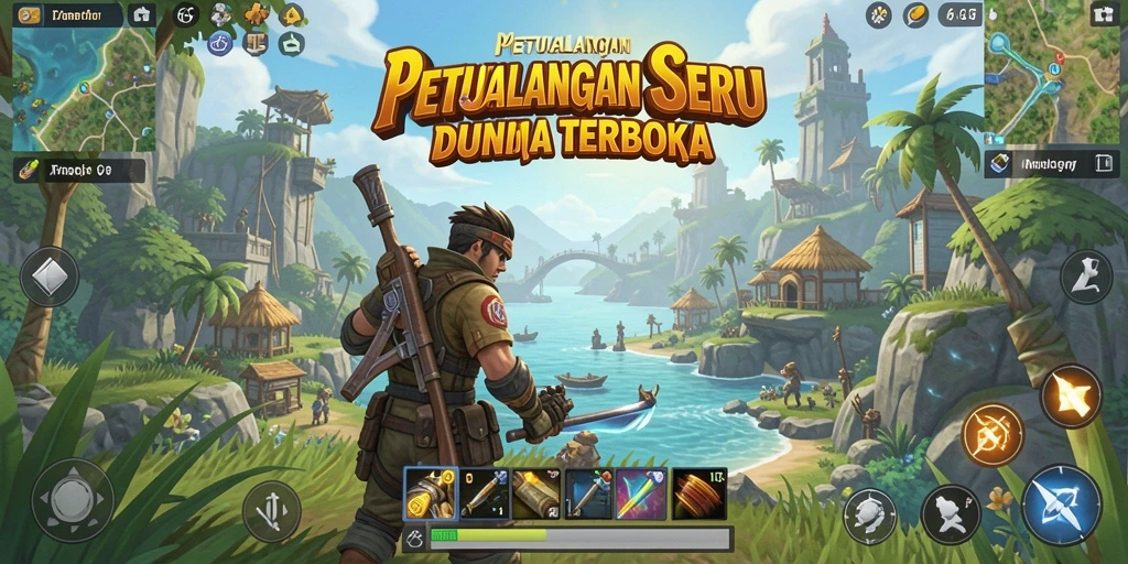 Screenshot gameplay 6CF yang menampilkan dunia terbuka yang luas dan indah.