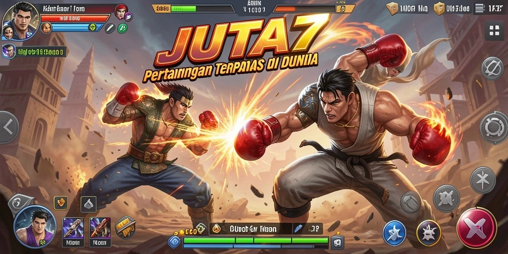 Screenshot utama JUTA7 menampilkan pertarungan yang seru dan intens.