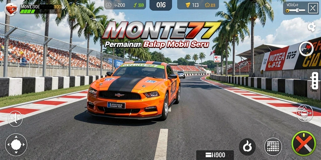 Tampilan gameplay balapan mobil yang seru di MONTE77.