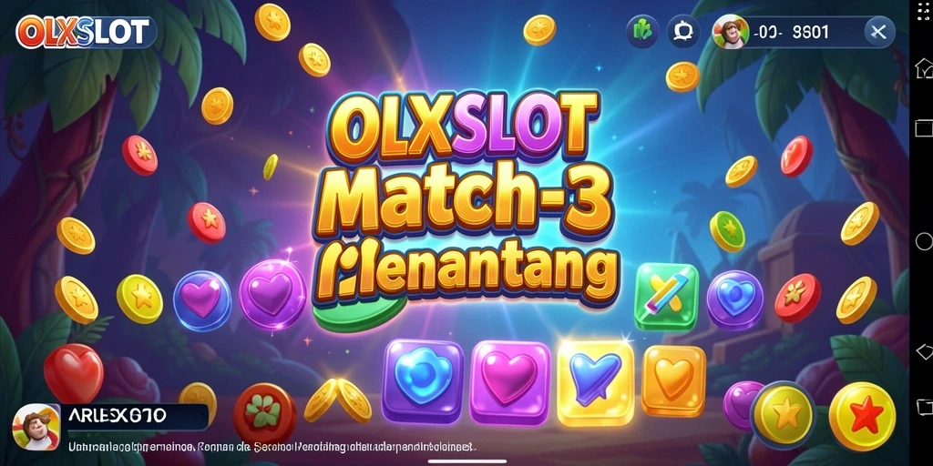 Screenshot utama OLXSLOT menampilkan gameplay Match-3 yang menarik.