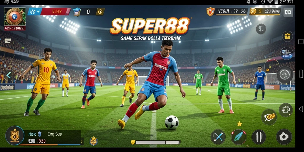 Tampilan gameplay menarik dari SUPER88 saat pertandingan sepak bola berlangsung.